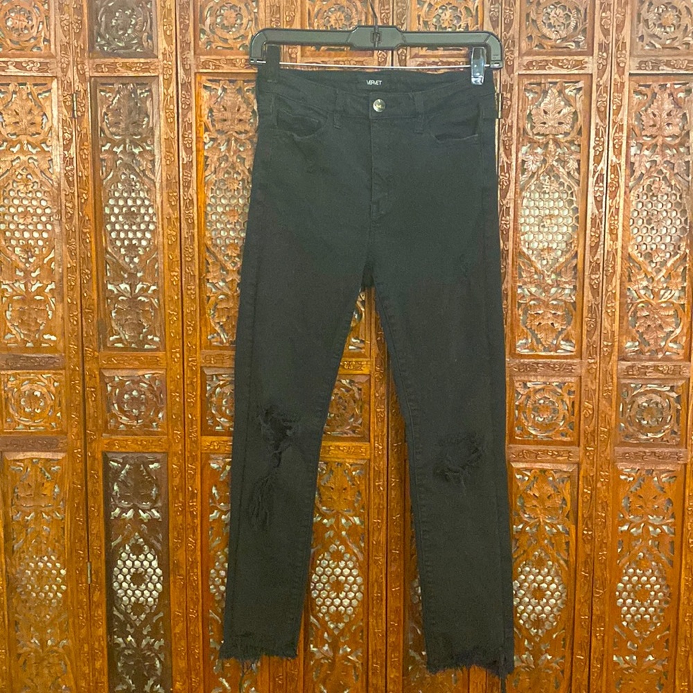 Vervet by Flying Monkey High Rise Washed Black Distressed Skinny Jeans